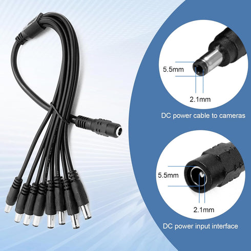 HOAYVKJ 12V 5A 8-Way 100-240V 5.5x2.1mm Security Camera Power Supply with Splitter Cable AC to DC Converter for CCTV