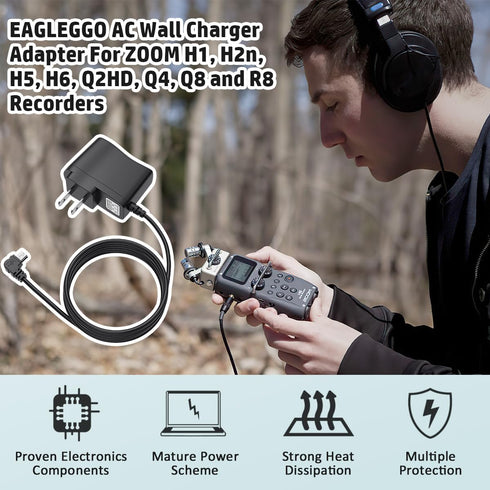 EAGLEGGO H1, H2n, H5, H6, Q2HD, Q4, R8 Power Supply Adapter for Zoom Recorders AC Adapter Wall Charger