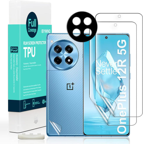 Ibywind Screen Protector for OnePlus 12R 5G (6.78") - 2 Pcs Flexible TPU, Includes Camera Lens & Back Film, Bubble Free.