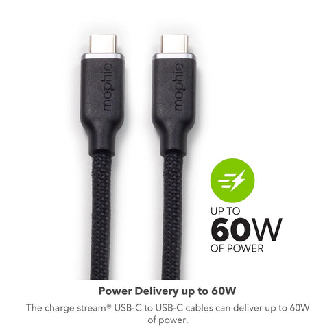 mophie Charge Stream USB-C to USB-C 2m/6ft Cable, 60W Power Delivery, Enduraflex Silicone, Ultra-Durable Braided Design