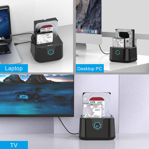 GODO 3.0 2.5/3.5 inch (5 USB to SATA III Mini Dual Bay External Hard Drive Docking Station for HDD SSD,Support Offline