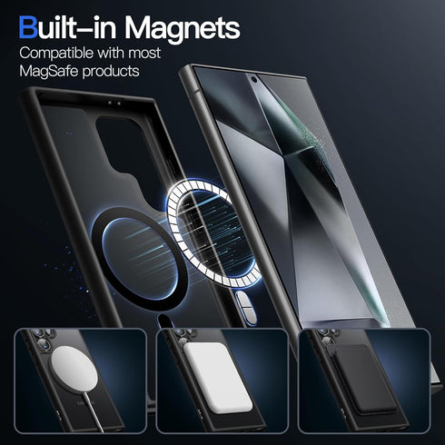 JETech Shockproof Magnetic Case for Samsung Galaxy S24 Ultra 5G, Black, Translucent Matte Back, MagSafe Compatible