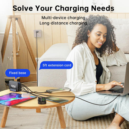 European USB C Charger Station, Fast Charging Hub with 6 Multi Ports, 120W GaN PD QC Block for Apple, Samsung