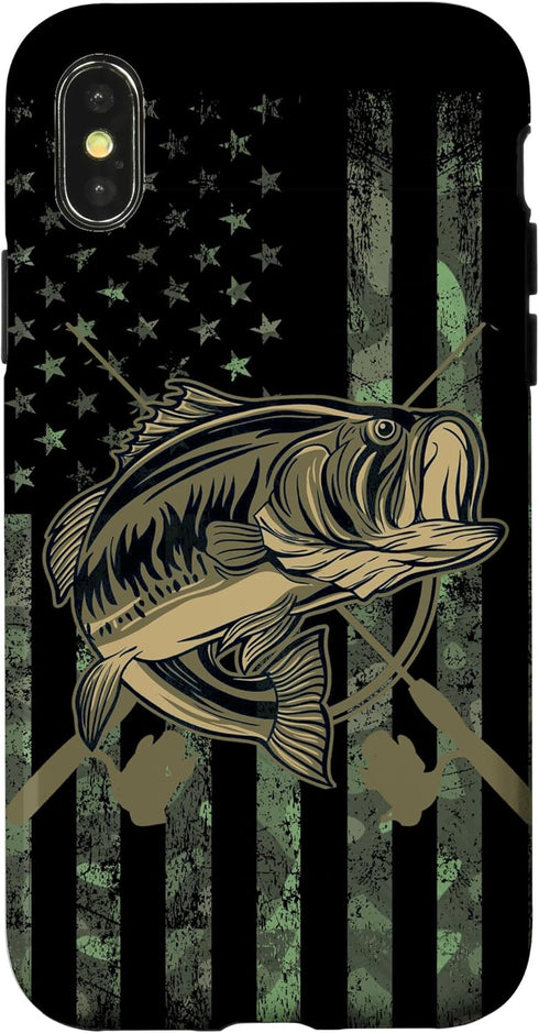 Camo American Flag Bass Fishing Gift Case for iPhone X/XS Fisherman