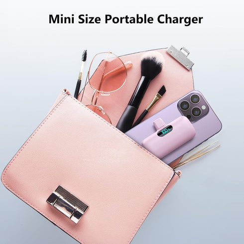 Mini Portable Charger USB C Power Bank 5000mAh, PD Fast Charging Battery Pack with Built-in USB-C Connector for iPhone