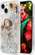 Glitter Case with Ring Holder for iPhone 15, Clear Kickstand Soft TPU Bling Girly Liquid Holiday