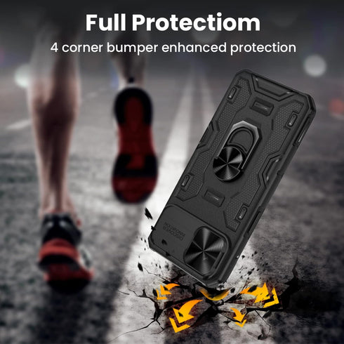 VEGO iPhone 14 Case, iPhone 13 Case with Slide Camera Cover, 360° Rotate Ring Kickstand Magnetic Shockproof - Black