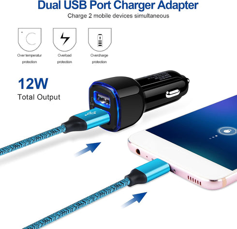 Android Phone Car Charger 12 Volt USB Outlet Car Adapter Plug, Dual 2.4A Cigarette Lighter USB Charger for Samsung Galaxy A53 A13 A03S S22+ Ultra S21 S20 S10 S9 A32 A11 A12,iPhone 14/13/12/11,Moto,LG