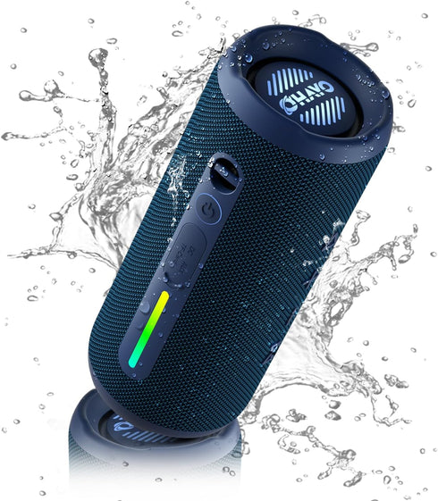 OHAYO Portable Bluetooth Speaker, 24W Stereo Sound, IPX7 Waterproof, Bluetooth 5.3, RGB Lights, 30H Playtime, Blue