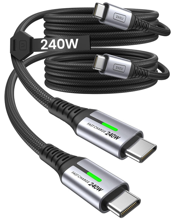 INIU 240W USB-C Charge Cable 2m 2-Pack, PD Fast Charging USB C to USB C Cable, Braided Type C to C Phone Charger Cord