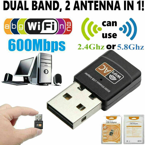 USB WiFi Adapter, AC600 Mbps Dual Band Wireless USB Mini Network Adapter for Laptop/Desktop/PC, Supports Windows