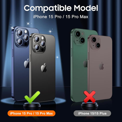 UniqueMe 3 Pack Camera Lens Protector for iPhone 15 Pro/iPhone 15 Pro Max, 9H Tempered Glass, Grey