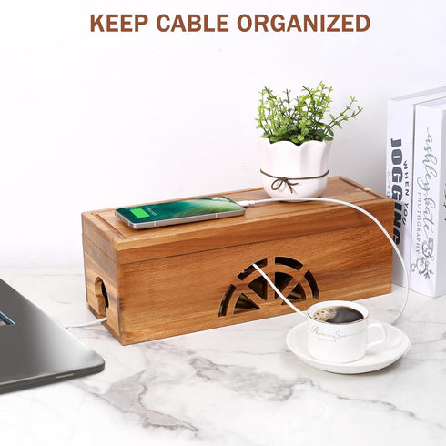 Large Solid Wooden Cable Management Box, Cord Organizer for Extension Cord, Power Stripe, Wire Management Concealer