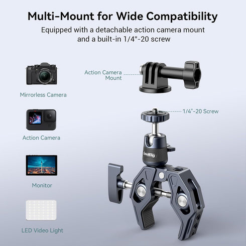 SMALLRIG Camera Mount Clamp, Gopro Motorcycle and Bike Handlebar Mount Kit, Max Load 3.5KG for DSLR and Action Cameras
