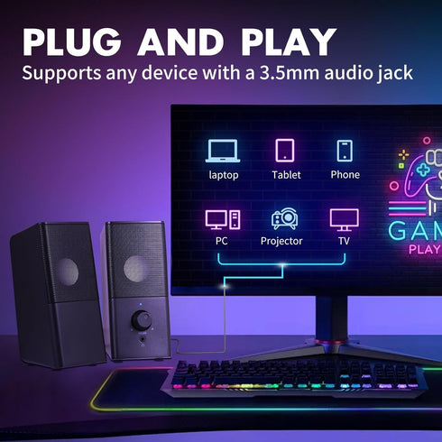 H21 Classic Computer Speakers for Desktop PC, USB-Powered Gaming Speaker with 3.5mm Aux for Laptop/Tablets/Phone (Black)