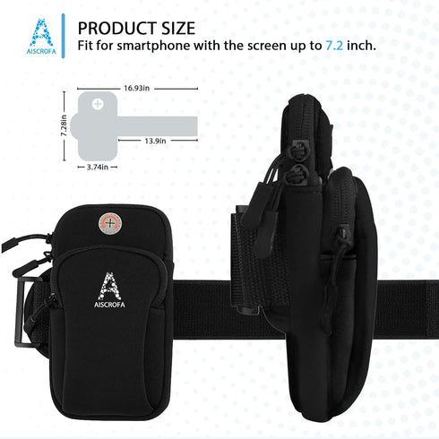 Sports Armband for Running Gym, Universal Smartphone Arm Bag with Earphone Hole, Pockets for iPhone 15, 14, 13, 12