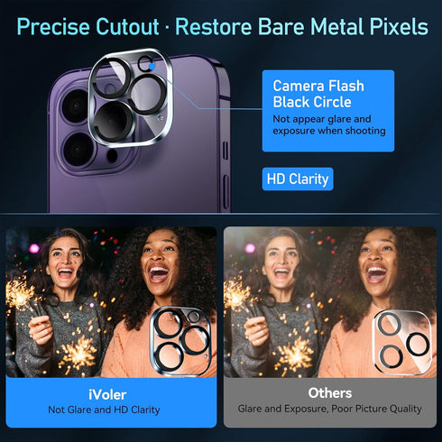 iVolver 3+3 Pack Tempered Glass Screen Protector for iPhone 14 Pro Max 6.7'' + Camera Lens Protectors & Alignment Frame.