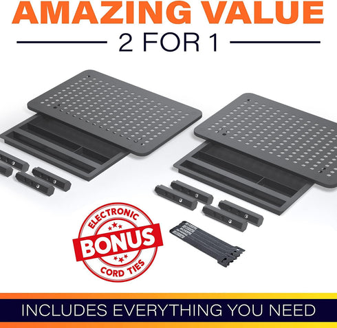 EVOOMI Back Saver Monitor Stand for Desk, 2 Pack Riser with Drawer, Anti Skid Mesh Metal for Laptop