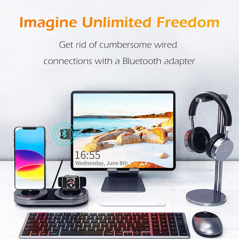 Bluetooth 5.3 USB Adapter for Desktop PC, Plug & Play Mini Dongle Receiver & Transmitter, Compatible with Laptop,