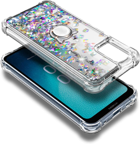 NZND Compatible with Nokia G310 5G Case - Glitter Liquid Floating Waterfall Cute Phone Case with Tempered Glass Screen