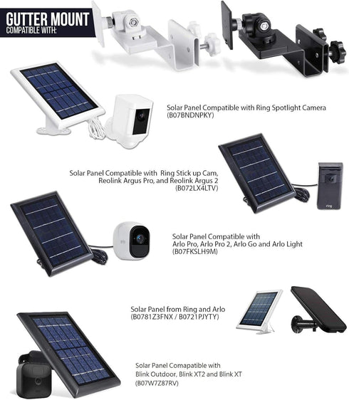 Wasserstein Gutter Mount for Ring, Arlo, Blink, Reolink Cams & Solar Panels, 2 Pack, Black