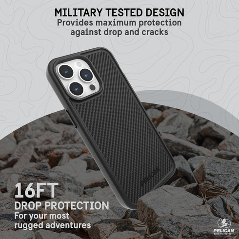 Pelican Protector Case for Apple iPhone 15 Pro Max, Carbon, 16FT MIL-STD Drop Protection, MagSafe Compatible