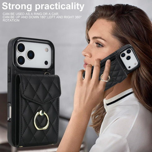 MRRSIWEI 17 17 Crossbody Case for Apple Pro Max with Card Holder, PU Leather with Wallet Removable Lanyard Wrist Strap