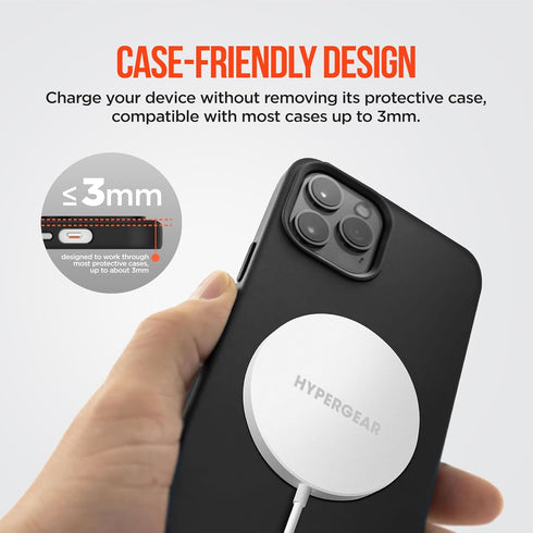 HyperGear Magnetic Fast Wireless Charger - Portable MagSafe Charging Pad for iPhone Series & Qi-Enabled Devices - White
