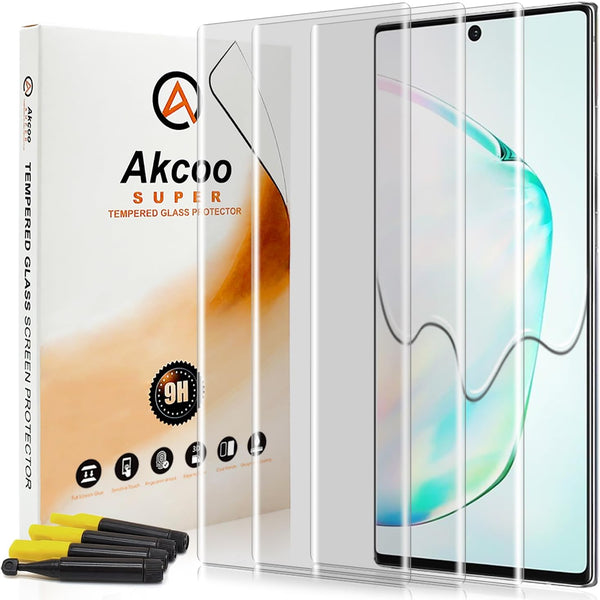 Galaxy Note 10 Plus Tempered Glass Screen Protector - UV Set 3 Pack, Scratch Repair, Fingerprint-ID Compatible