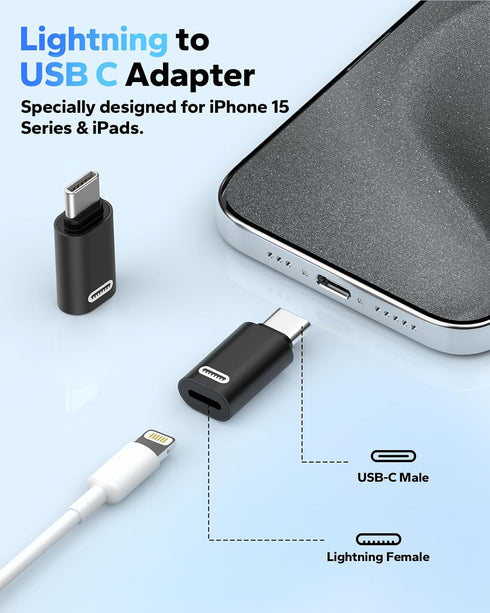 MoKo Lightning Female to USB C Male Adapter, 2 Pack for iPhone 15/16 Pro/Max, Galaxy S24, iPad Pro/Air, Fast Charging