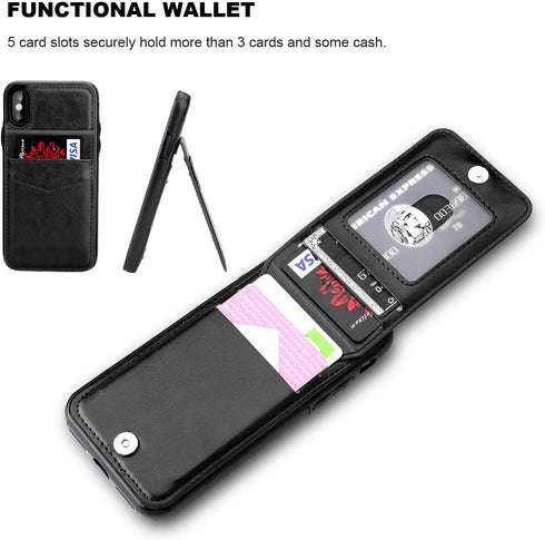 KIHUWEY iPhone X/Xs Case Wallet with Credit Card Holder, Heavy Duty Protective Cover, Black, 5.8 Inch