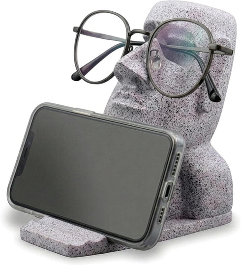 LebriQ Glasses Holder for Nightstand, Moai Phone Stand for Desk and Glasses Holder,