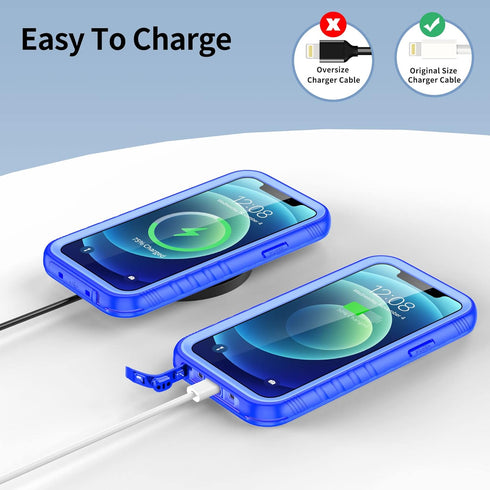 SPORTLINK Waterproof Case for iPhone 12 Pro, Rugged Shockproof Dustproof Full Body Screen Protector, Blue