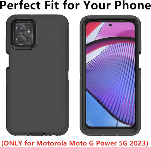Motorola Moto G Power 5G 2023 Case, Defender Heavy Duty Shockproof Dustproof 3 in 1 Rugged Protective Cover (Black)