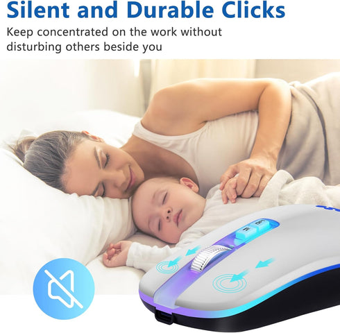 Wireless Mouse, Backlit LED Portable Slim Computer Mouse for Laptop, PC, MacBook, iPad, 2.4G Rechargeable