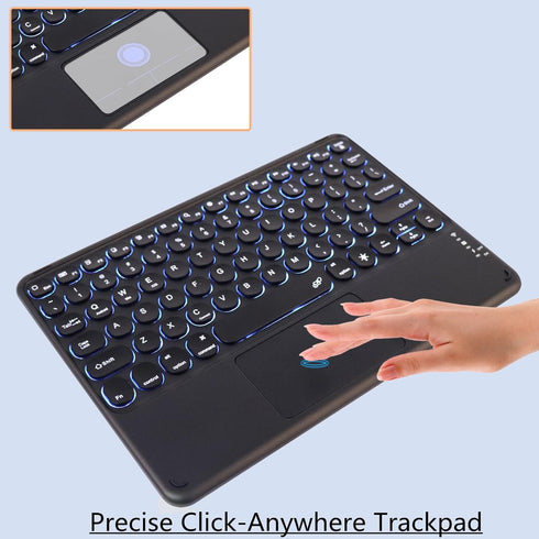 Wireless Bluetooth Keyboard with Touchpad, Portable Ultra Slim 7-Colors RGB Backlit Rechargeable Keyboard for iPad