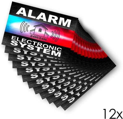 Alarm Deterrent Stickers - System Electronic Police Beacon - Pack of 12, Dimensions 8.5 x 5.5 cm