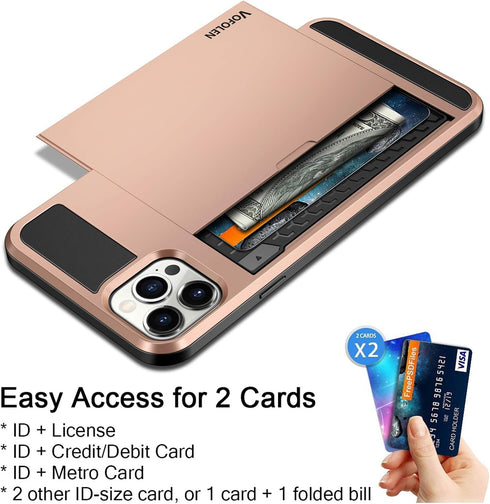 Vofolen Compatible with iPhone 12 Pro Case, Wallet Cover with Credit Card Holder, Anti-Scratch Dual Layer, Rose Gold