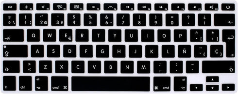 HRH Spanish Silicone Keyboard Cover for MacBook Air 13, MacBook Pro 13/15/17, iMac - Black Protector