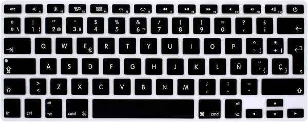 HRH Spanish Silicone Keyboard Cover for MacBook Air 13, MacBook Pro 13/15/17, iMac - Black Protector