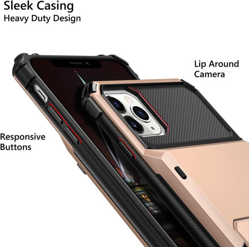 Vofolen iPhone 11 Pro Wallet Case - 4-Card Holder, Anti-Scratch Dual Layer Hybrid Bumper Armor, Rose Gold