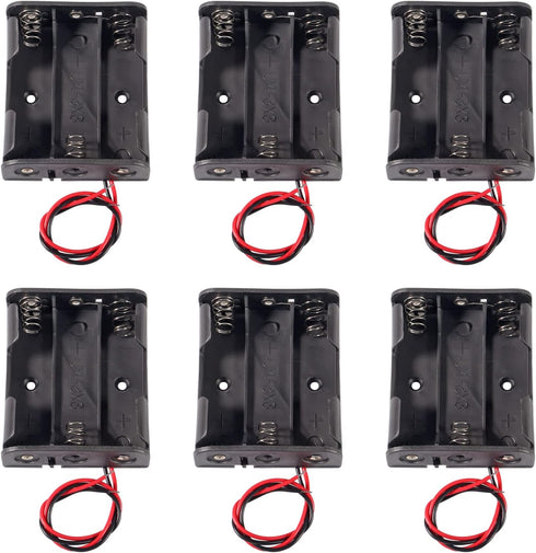 Aobao 6pcs AA Battery Holder Case Box with Leads Wires, 3 AA Battery Holder 3 X 1.5V 4.5V