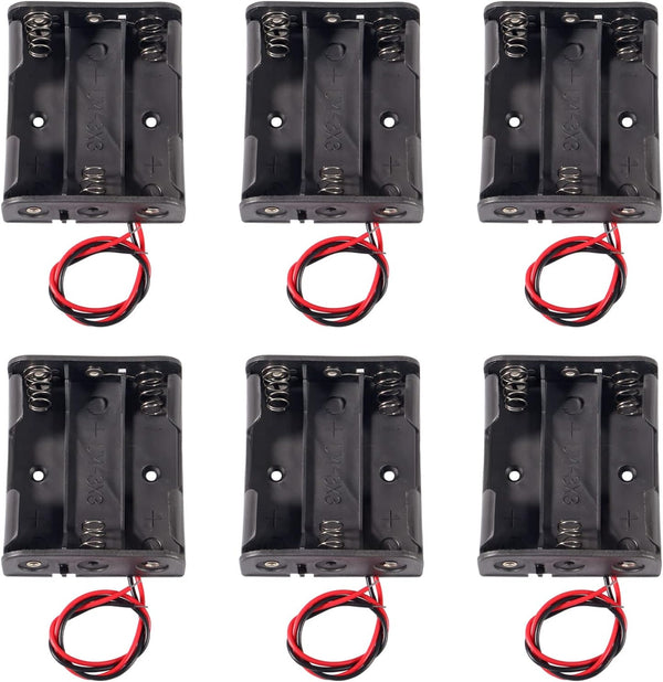 Aobao 6pcs AA Battery Holder Case Box with Leads Wires, 3 AA Battery Holder 3 X 1.5V 4.5V