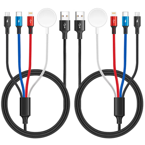 Multi Charging Cable Nylon Braided USB C/Lightning/Micro Port Compatible for Apple Watch
