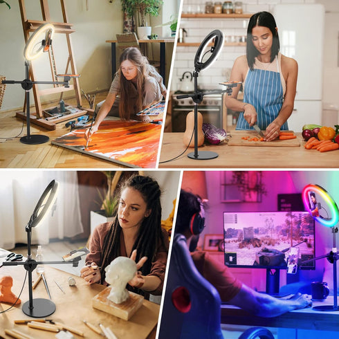 Overhead Phone Camera Mount with Ring Light - Content Creator Kit with 10.5" RGB Ringlight, Desk Stand & Tripod