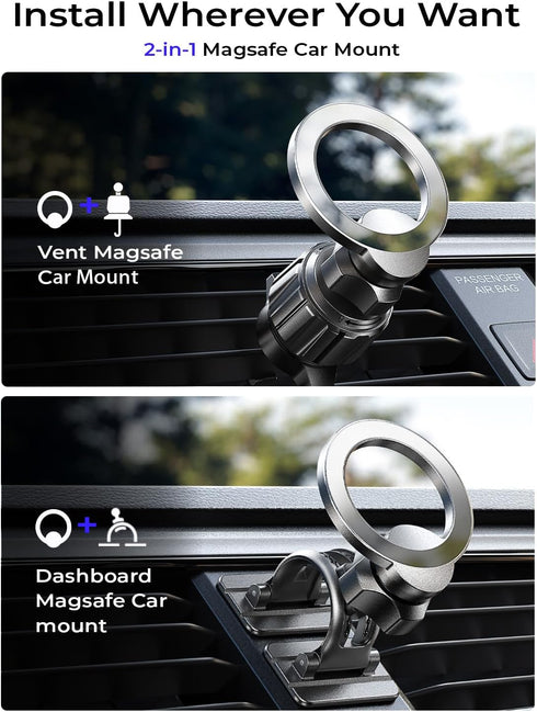 LISEN for Purple Magsafe 3 Accessories, 360° Rotation Hands-Free Accessories for Your Car, Compatible with iPhone 15,