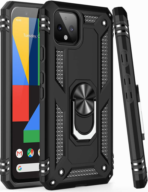 LUMARKE Google Pixel 4 Case with Screen Protector, Military Grade Protective Phone Cover with Magnetic Ring Kickstand,
