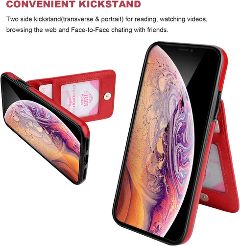 KIHUWEY iPhone X/Xs Wallet Case - Premium Leather with Credit Card Holder, Heavy Duty Protective Cover