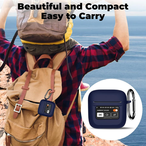 Case Cover for JBL Tour Pro 2, Dark Blue Silicone Protective Shockproof Earbuds Case with Keychain, 2023 Compatible