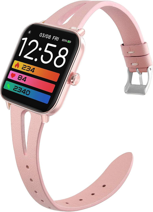 IDW13, IDW16, IDW19 Smartwatch Bands, Lamshaw Slim Vintage Leather Strap Replacement for TOOBUR, TEMINICE, VRPEFIT, and